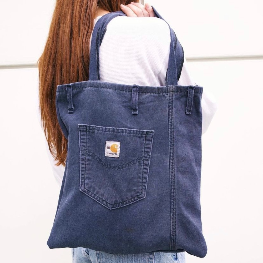 Custom made Reworked Carhartt Tote Bag with Overlock Stitch